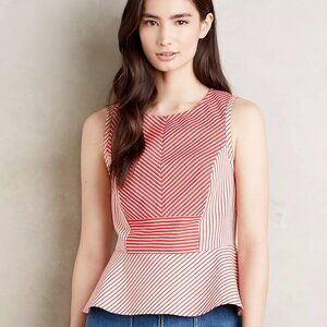 Anthropologie Maeve Cantua Peplum Top | Size 4 | NWT Red & White Striped Blouse